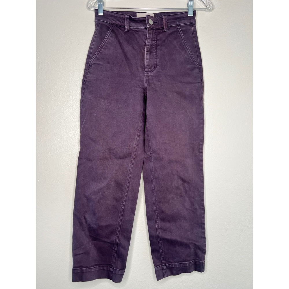 Everlane Cropped Straight Leg Pants Purple High Rise Chino Size 0 Eggplant